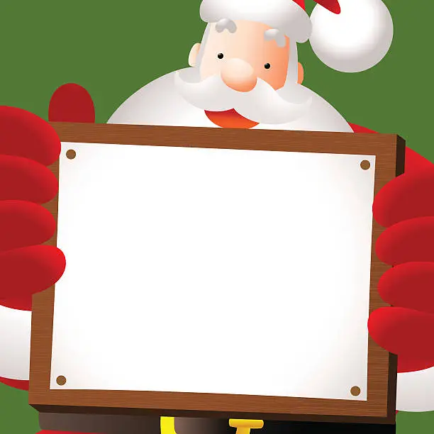 Vector illustration of Merry Christmas: Happy Santa Claus Holding A Blank Sign