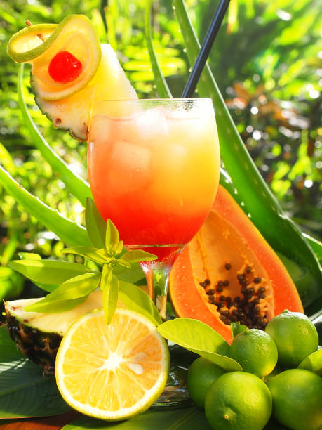 istock Tequila Sunrise Cocktail on tropical Background 1656824360