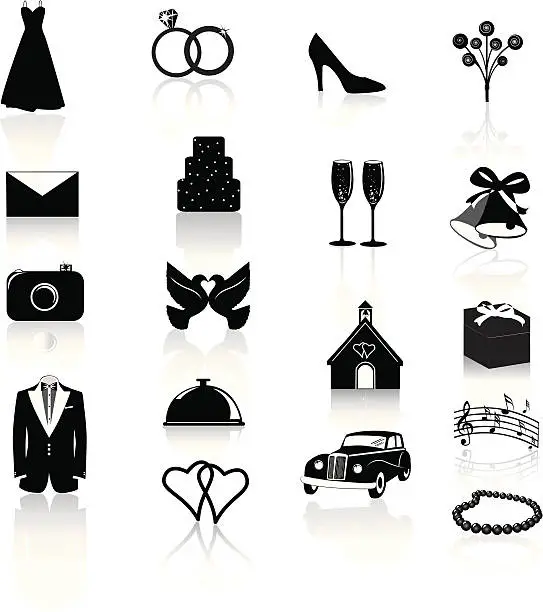 Vector illustration of Wedding Icons: Black on White