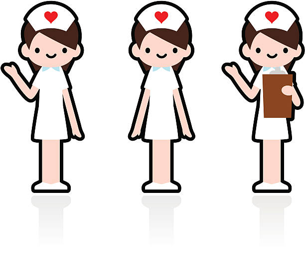 süße icon-set: professionell und freundlich lächelnd krankenschwester - swine flu stock-grafiken, -clipart, -cartoons und -symbole