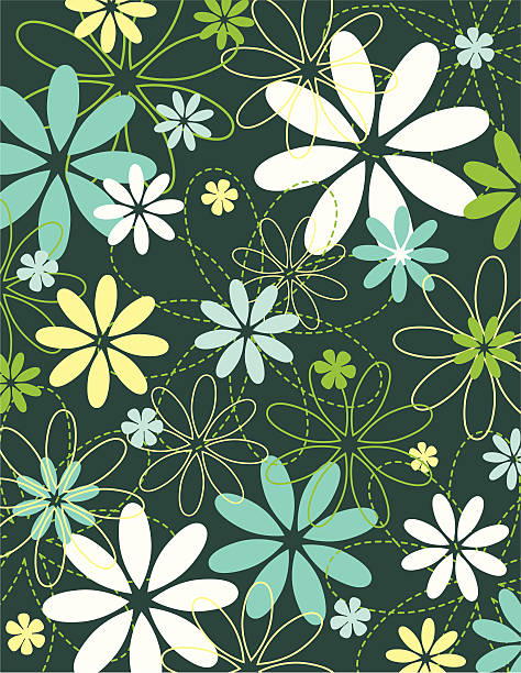 dunkles blaugrün daisy hintergrund - floral pattern decor art backgrounds stock-grafiken, -clipart, -cartoons und -symbole