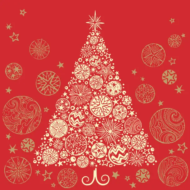 Vector illustration of Retro Christmas Tree