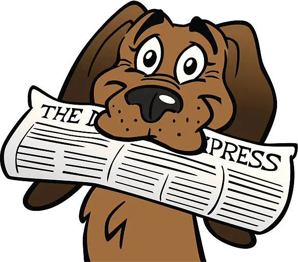 Vector illustration of Dog With Newspaper