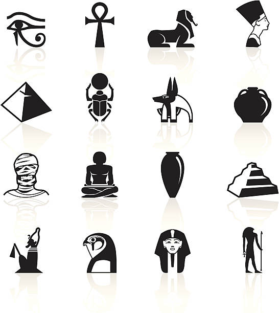 illustrazioni stock, clip art, cartoni animati e icone di tendenza di nero simboli-egitto - egyptian culture hieroglyphics human eye symbol