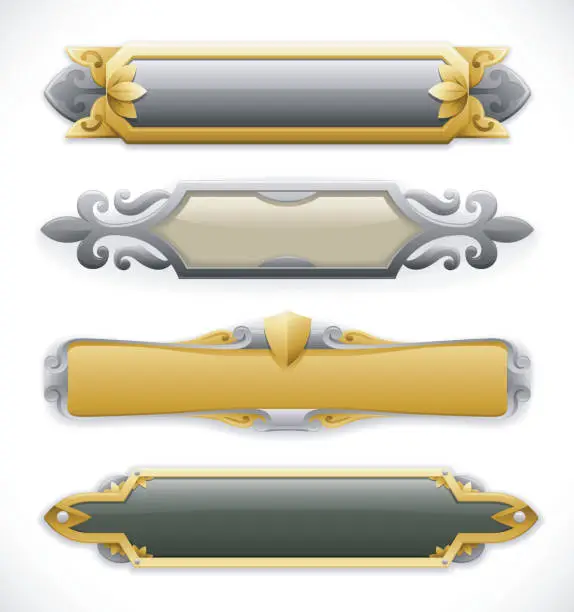 Vector illustration of Ornate Metal Nameplate Banners