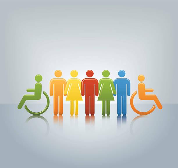 ilustrações, clipart, desenhos animados e ícones de igualdade de oportunidades - equality disabled stick figure equal opportunity
