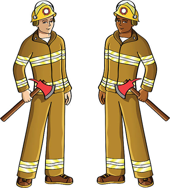 Two firemen with axes vector art illustration