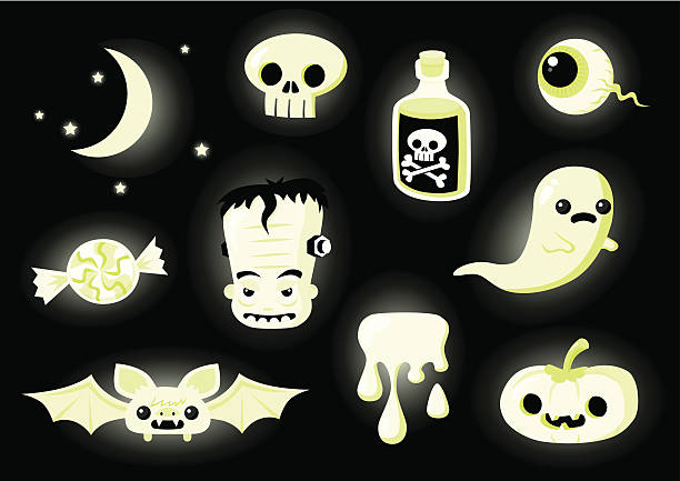 In der Dunkelheit leuchtendem Halloween-Elemente – Vektorgrafik