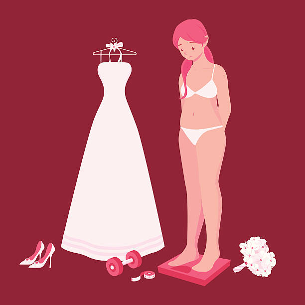 ilustrações, clipart, desenhos animados e ícones de bulging noiva em uma escala - bride women wedding flower