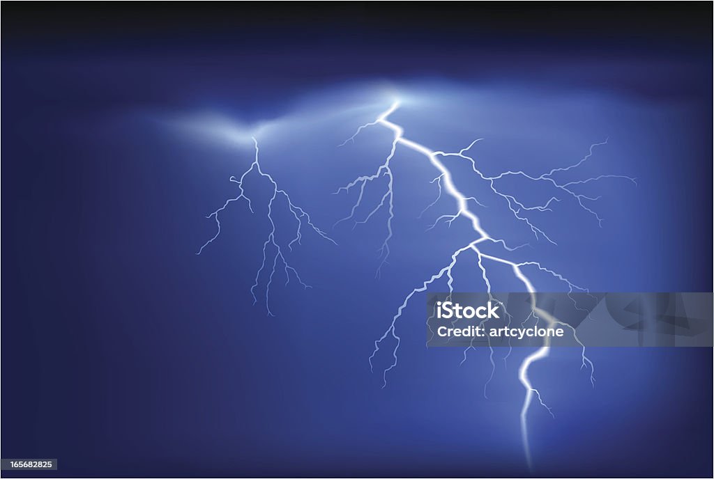 Bright white lightning strike on blue sky Lightning or thunder at night sky Lightning stock vector