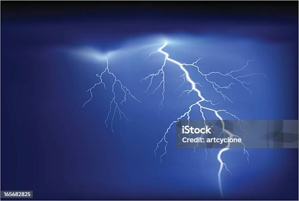 Bright White Lightning Strike On Blue Sky Stock Illustration - Download Image Now - Lightning, Thunderstorm, Storm