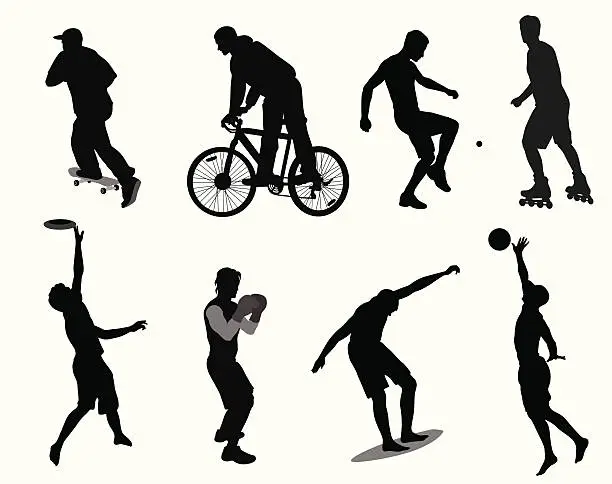 Vector illustration of Active Guys Vector Silhouette