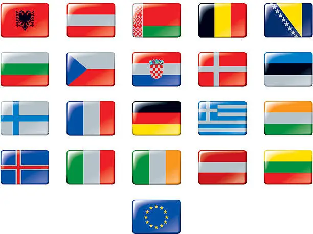 Vector illustration of Set of European flags. Part 1/2