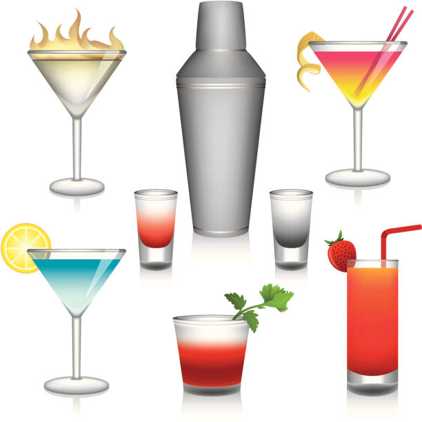 Cocktails II Colorful icon set of drinks and cocktails. blue hawaiian stock illustrations