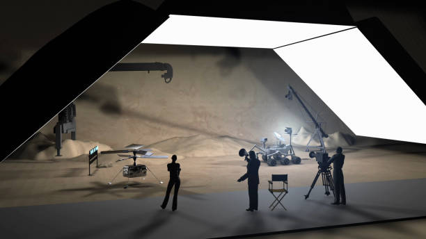 Mars Rover and Mars Helicopter in Film Set stock photo