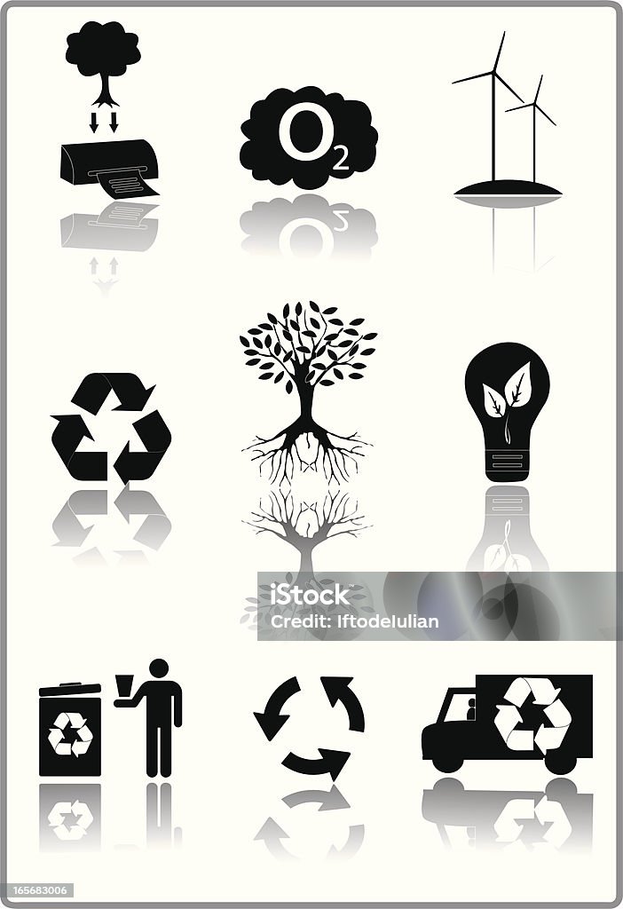 Schwarz und Weiß Recycling Symbole - Lizenzfrei Baum Vektorgrafik