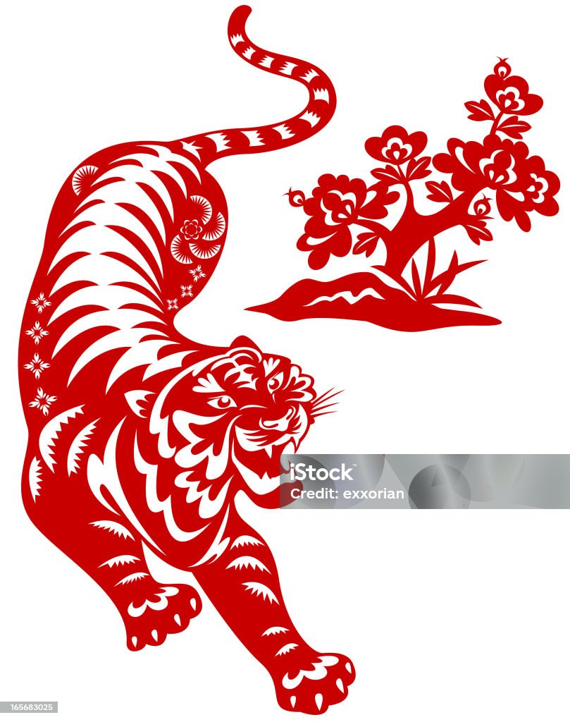 Année du tigre de papier découpé d'Art - clipart vectoriel de Tigre libre de droits