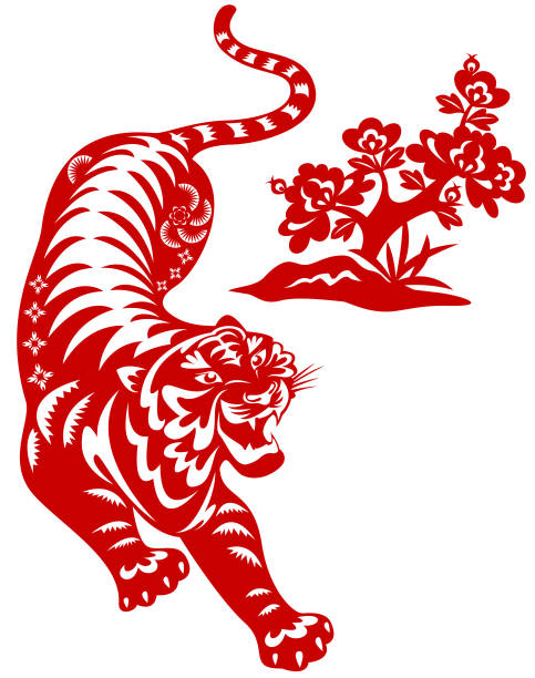 Year of The Tiger Paper-cut Art Chinese style of paper cut for year of the tiger tiger illustrations stock illustrations