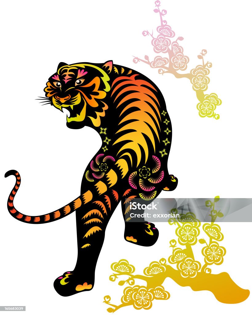 Bunte Jahr der Tiger Papier-Schnitt Art - Lizenzfrei Jahr des Tigers Vektorgrafik