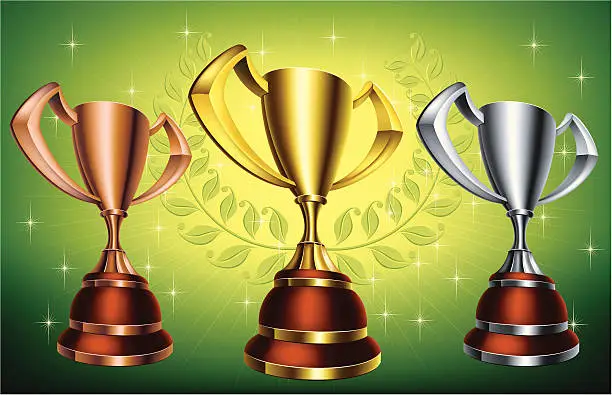 Vector illustration of Gold Silver and Bronze Trophy Cups