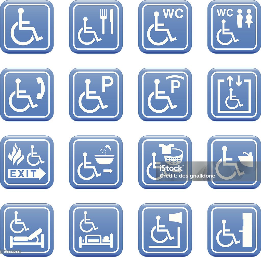 Icone di sedia a rotelle e strutture - arte vettoriale royalty-free di Diversamente abile