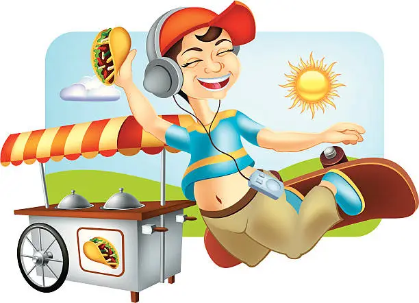 Vector illustration of Happy Boy Holding a Burrito