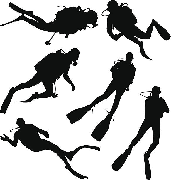 skakanie do wody - silhouette swimming action adult stock illustrations