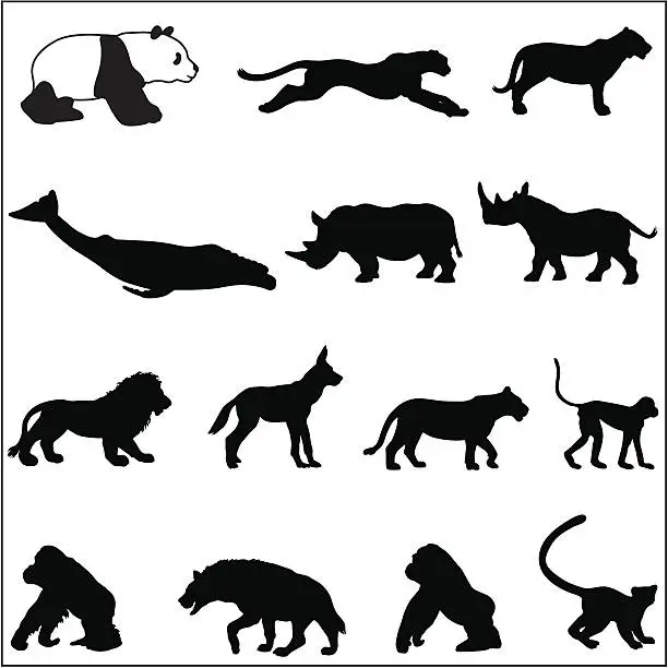 Vector illustration of Endangered species silhouettes