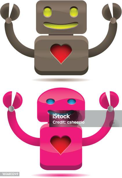 Robô Amor - Arte vetorial de stock e mais imagens de Robô - Robô, Símbolo do Coração, Alegria