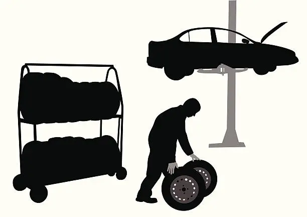 Vector illustration of Changing Tires Vector Silhouette