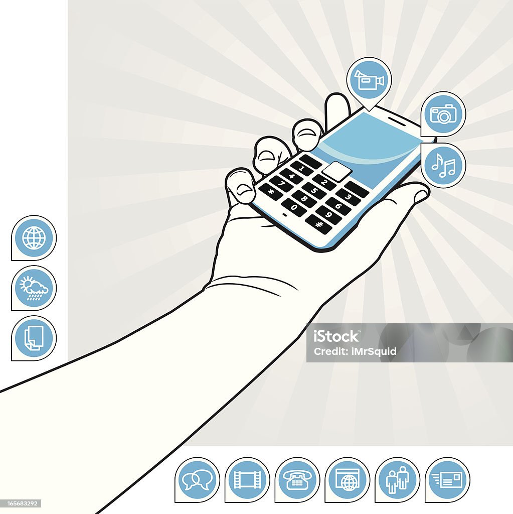 Telefono cellulare con icone-Blu funzionalità - arte vettoriale royalty-free di Smart phone