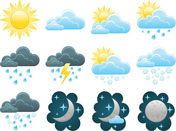 Weather icon set Weather icons in vector format. rain stock illustrations