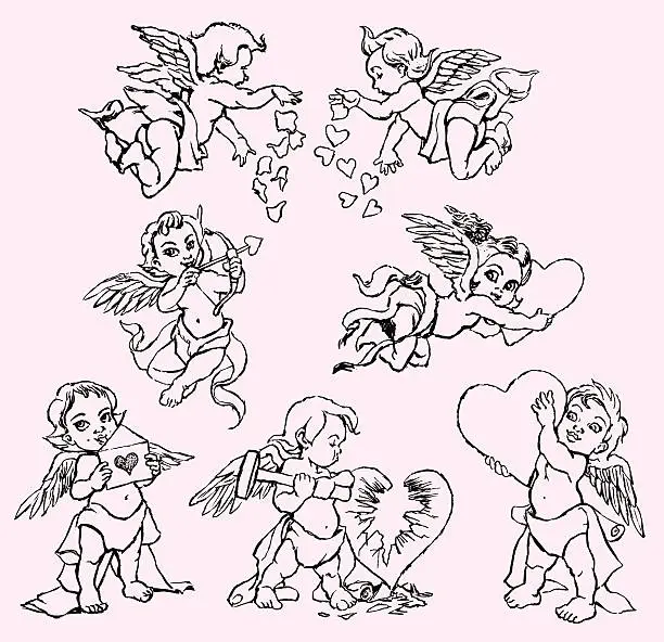 Vector illustration of Valentine Cherubs with Hearts