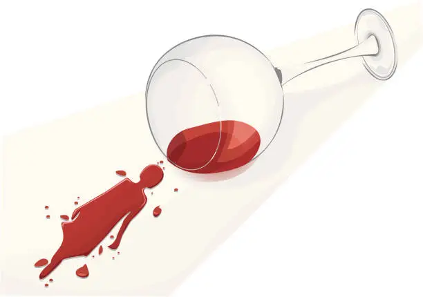 Vector illustration of Spilled wine in shape of woman silhouette.