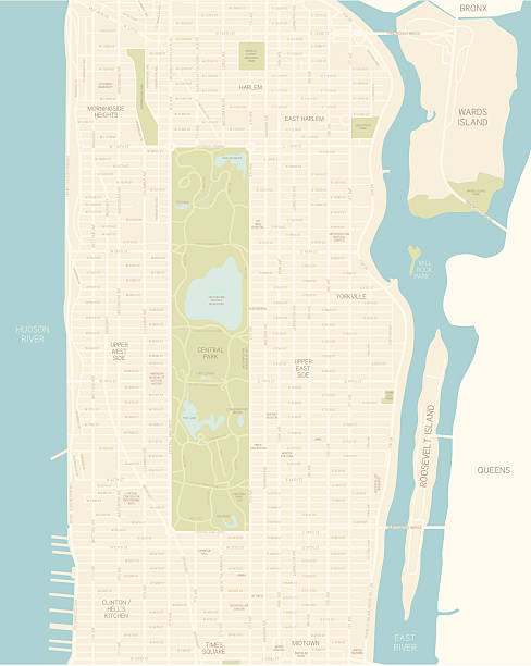 Upper Manhattan Map A map of Upper Manhattan in New York City. Shoreline is highly detailed. Includes all roads and highways. Also includes parks, neighborhoods and points of interest.  upper east side manhattan stock illustrations