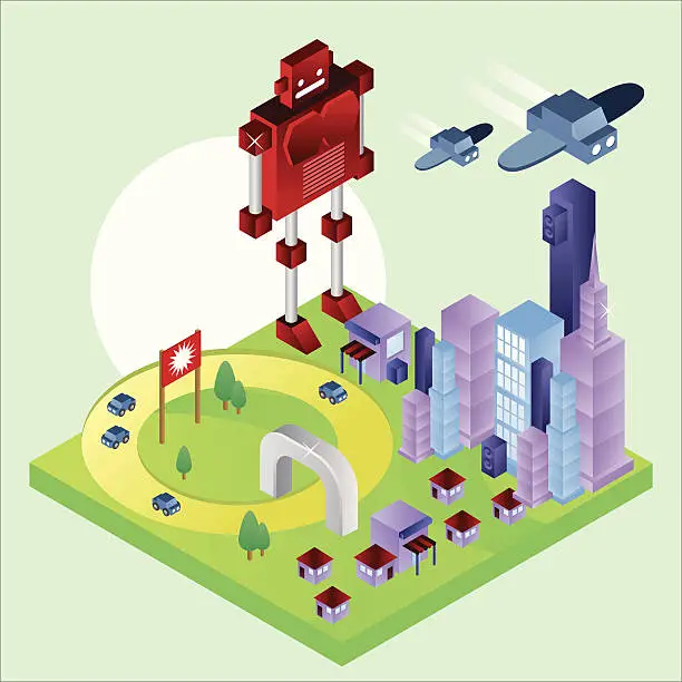 Vector illustration of City and the robot