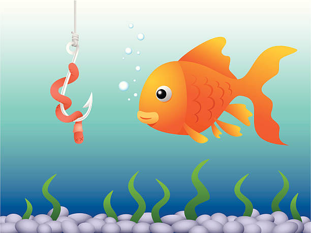 ilustrações de stock, clip art, desenhos animados e ícones de peixe dourado e isco - worm cartoon fishing bait fishing hook