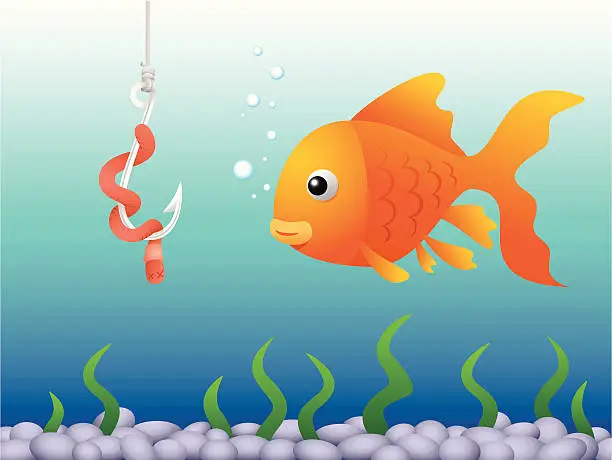 Vector illustration of Goldfish and bait