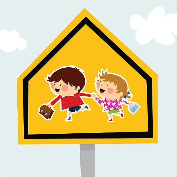 Vector illustration of school traffic sign schoolboy schoolgirl backtoschool illustration vector