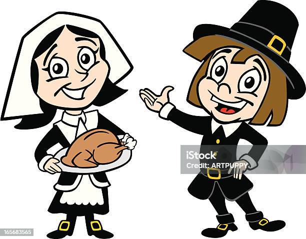 Thanksgiving Pilgrim Couple Stock Illustration - Download Image Now - Pilgrim, Thanksgiving - Holiday, Adult