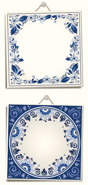 ilustraciones, imágenes clip art, dibujos animados e iconos de stock de anticuario holandés hyacinthus orientalis delft blue baldosas de texto - delftware