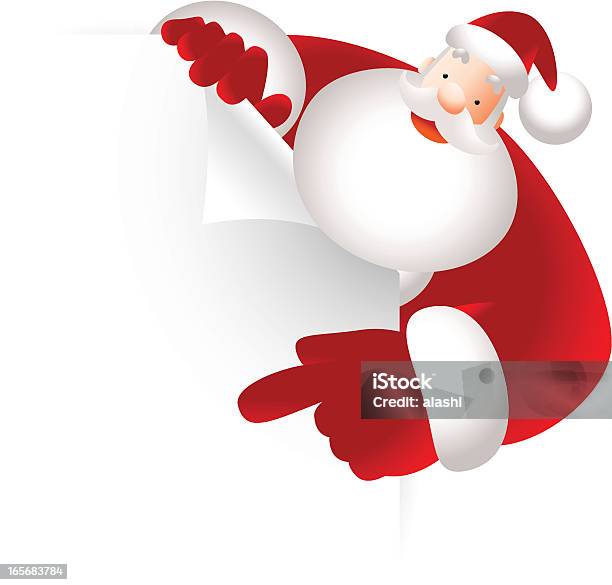 Santa Claus Holding Leere Schild Mit Zeigefinger Zeigen Etwas Stock Vektor Art und mehr Bilder von Weihnachtsmann