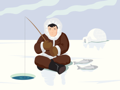 Vector illustration an esquimo fishing. No gradients used. Objects grouped for easy editing. Created with AI CS3.