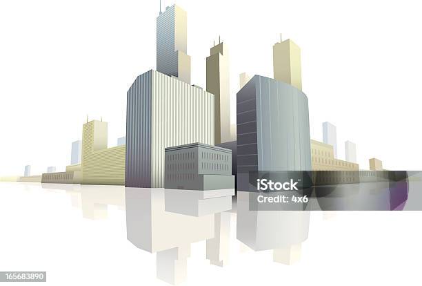 Grattacieli In Una Città - Immagini vettoriali stock e altre immagini di Acqua - Acqua, Affollato, Ambientazione esterna