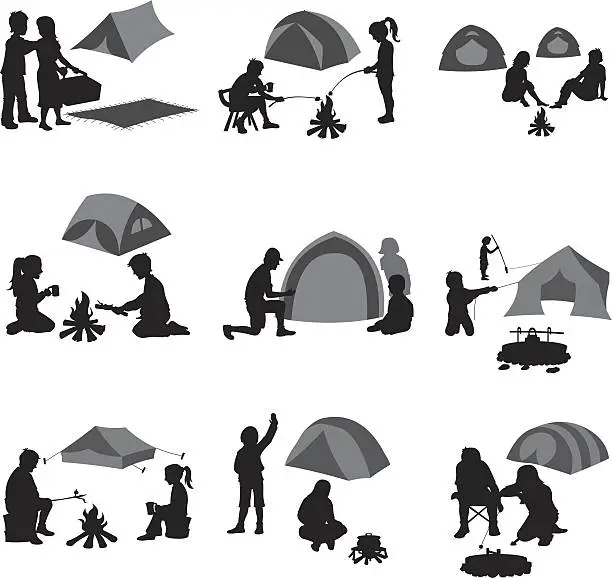 Vector illustration of Campers at campsite