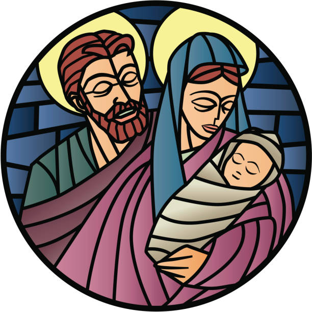 Nativity stainled glass vector art illustration