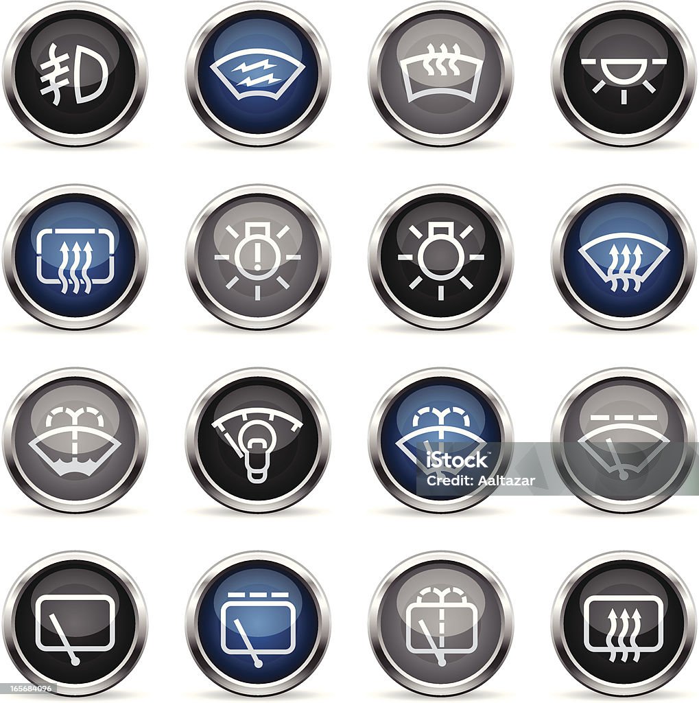 Supergloss iconos de auto Control de indicadores - arte vectorial de Azul libre de derechos