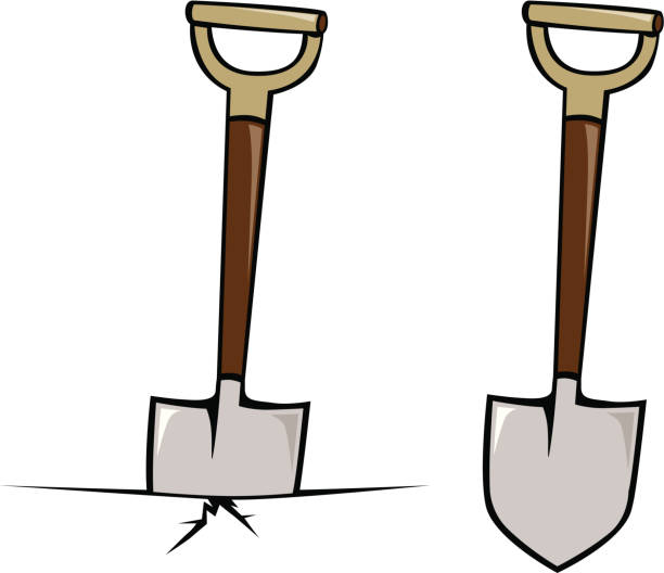 Animated illustration of a shovel breaking ground vector art illustration