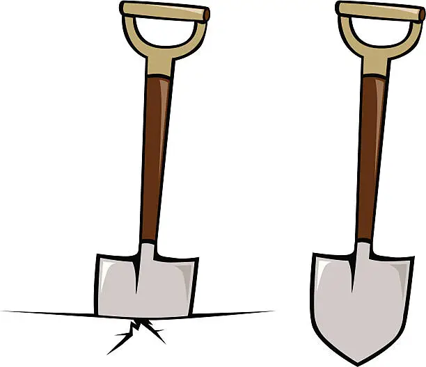 Vector illustration of Animated illustration of a shovel breaking ground