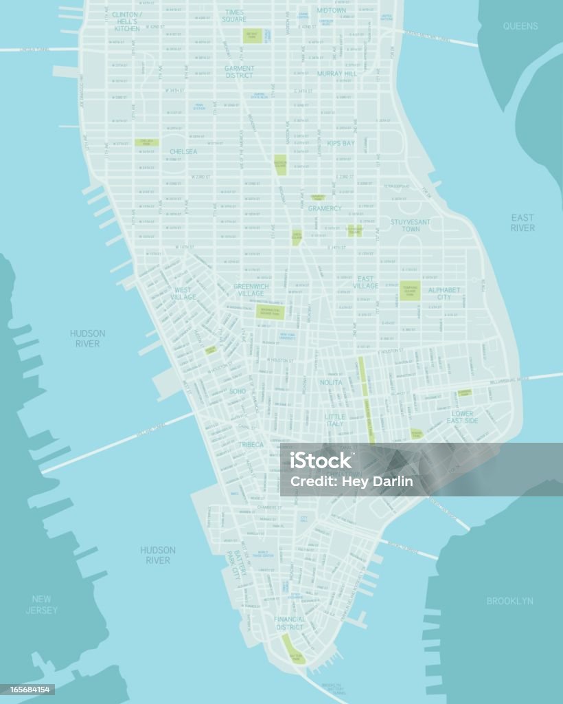 Lower Manhattan mappa - arte vettoriale royalty-free di Carta geografica